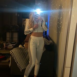 White checkered sweat set. Track suit.